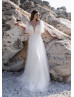 Elbow Sleeves Beaded Ivory Lace Tulle Fairytale Wedding Dress